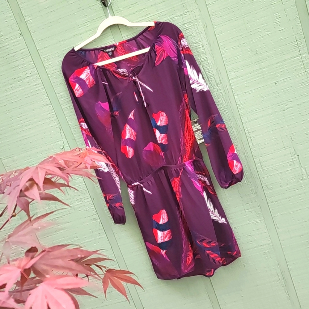 Express Feather Print Chifdon Dress BNWT